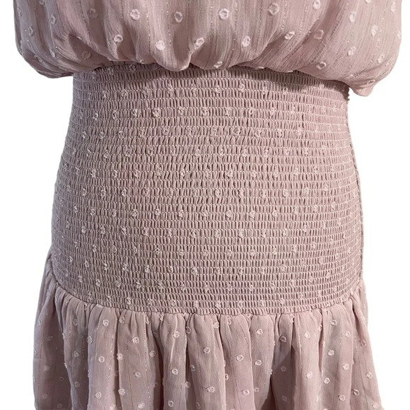 Aqua NEW Pink Swiss Dot High Neck Dress Size Small Short Sleeves Seersucker - Picture 8 of 13